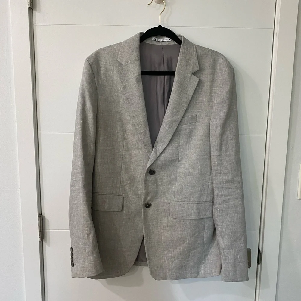 Zara Two Buttons Closure Linen Blend Gray Blazer size 42